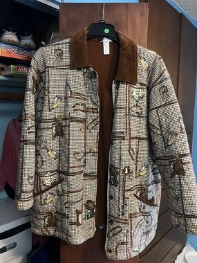 Jones New York Brown Patterned Lightweight Shirt Jacket